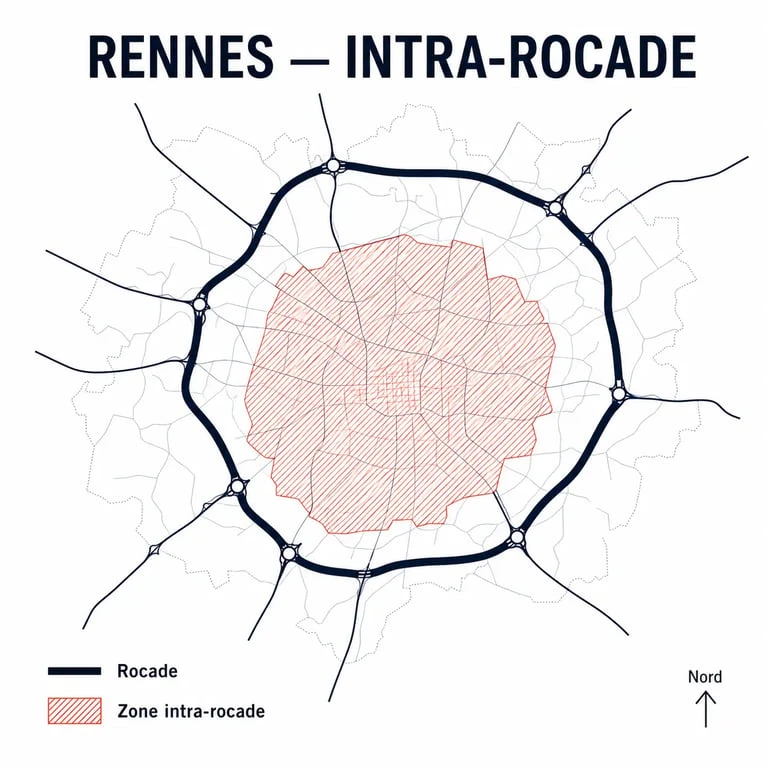 crit'air rennes 2025 : schéma de la ZFE entre rocade et intra-rocade