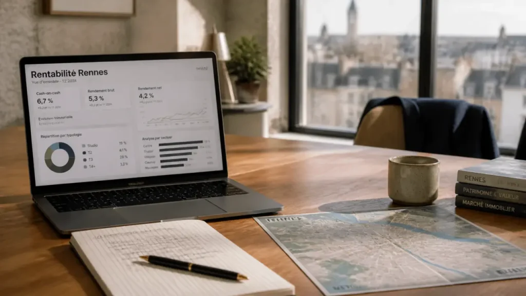 Investissement immobilier Rennes : carte et rentabilité sur bureau