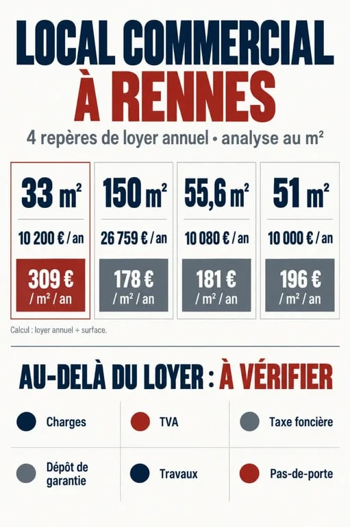Infographie pour choisir un local commercial à Rennes et comparer le coût au m²