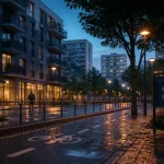 Rénovation urbaine Maurepas Rennes : renouveau et voie cyclable au crépuscule